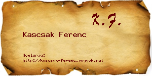 Kascsak Ferenc névjegykártya